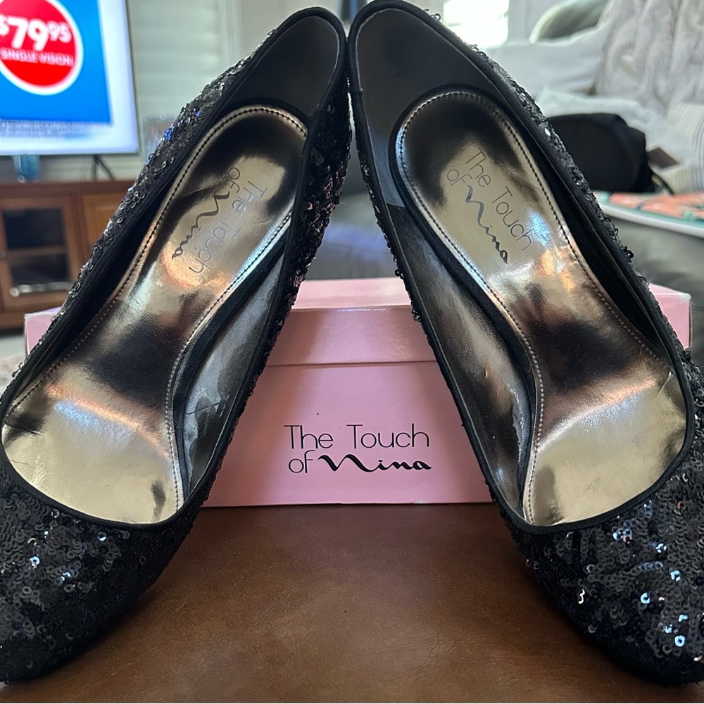 Touch of Nina Black Sequin Heels